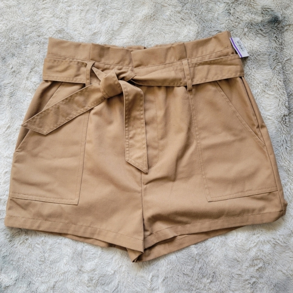 ❤️B2G1 New Steve Madden High Waisted Cinch Tan Paperbag Shorts M Preppy